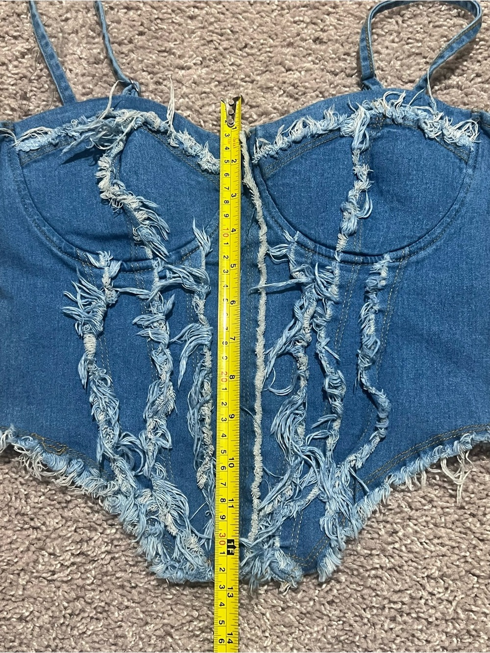 NWOT Fashion Nova Blue Distressed Denim Flare Pants Set - Picture 9 of 11